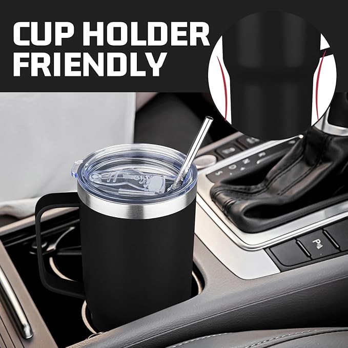 20 oz Tumbler with Handle Stainless Steel Insulated Coffee Tumbler with Lid and Straw Double Wall Vacuum Insulated Coffee Mug Leak Proof Travel Mug Tumbler for Hot and Cold Drink (Black,4pack) - Bloomnest