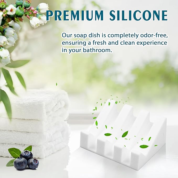 Silicone Soap Dish with Drain, Upgrade Double Suction Cups at The Bottom for Anti-Slip and Stability, Soap Dish Shower Waterfall Bar Soap Holder Tray with Drain Soap Holder (2, White) - Bloomnest