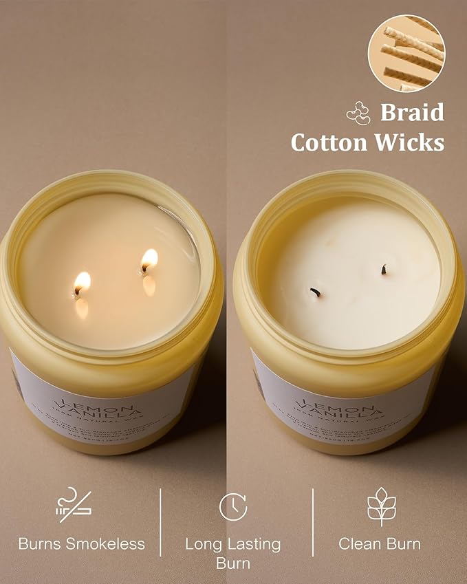 M&SENSE Candles Lemon Vanilla Scented, 19.4oz 110 Hours Long Lasting for Home 2 Wick Natural Soy Wax Non Toxic Candles in Glass Jar, Stress Relief Gifts for Women and Men - Bloomnest