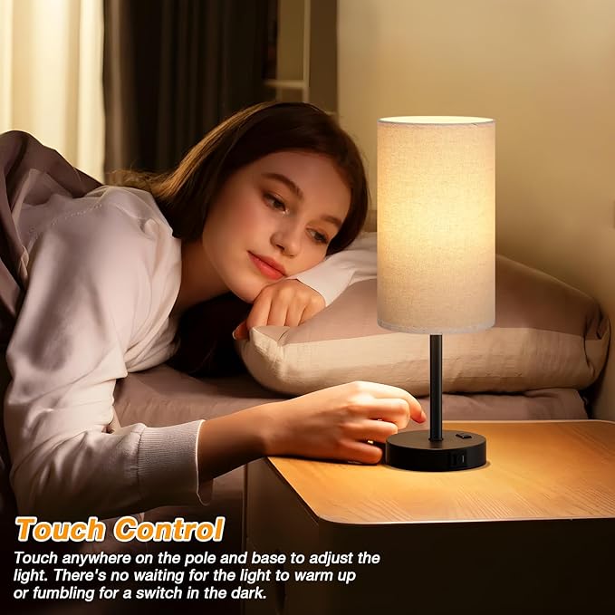 Dicoool Tall Touch Bedside Table Lamp with USB - 3 Way Dimmable Black Lamps for Bedroom Nightstand, Desk Lamp with Black Charging Station for Dorm, Office, Kids Room - Bloomnest