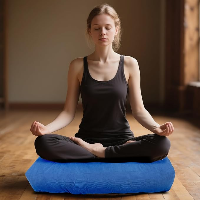 Meditation Floor Pillow Set of 2, Square Large Pillows Seating for Adults, Tufted Corduroy Cushion for Tatami Living Room, 22x22 Inch FP-Dblue