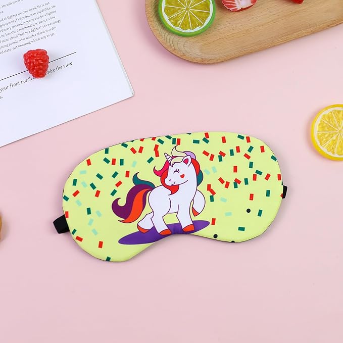 Cute Sleep Eye Masks for Kids, Kawaii Cartoon Kids Sleeping Mask for Women Boys Girls Teens, Soft Plush Adjustable Eyeshade Silk Travel Nap Eye Cover (Yellow+Navy+Blue+Pink) - Bloomnest