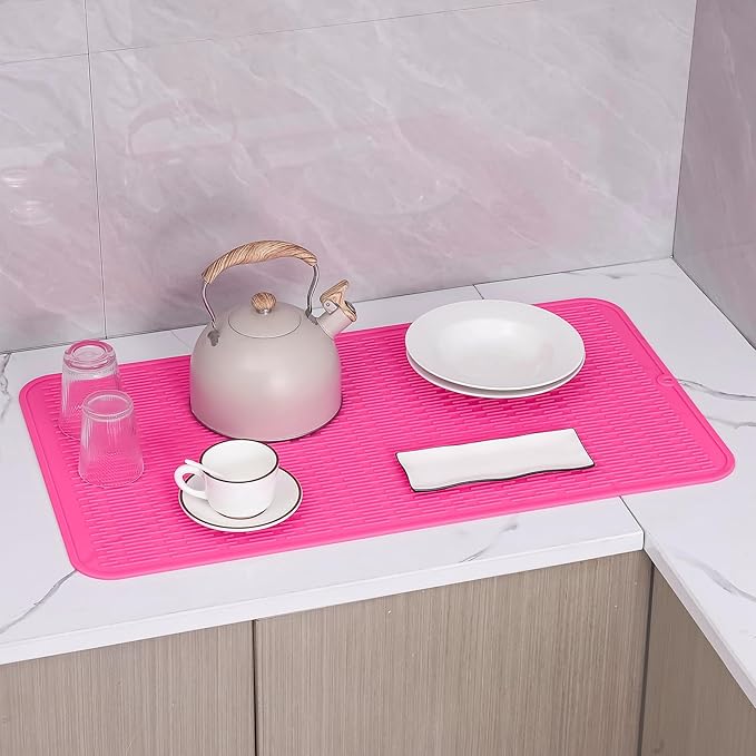 Silicone Dish Drying Mat for Multiple Usage,Easy clean,Eco-friendly,Heat-resistant Silicone Mat for Kitchen Counter or Sink,Refrigerator or Drawer Liner Rose 4XL 32 inches x 18 inches - Bloomnest