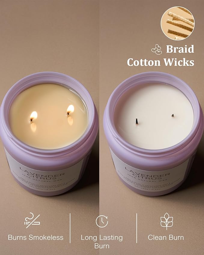 M&SENSE Lavender Citrus Candles, 19.4oz 110H Burn Time Large Natural Soy Candles for Home Scented, Stress Relief Aromatherapy Gifts for Mom Friends Teacher & Spa, Bath, Yoga - Bloomnest