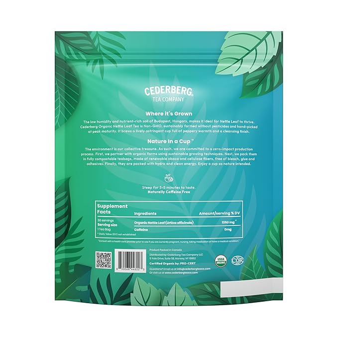 Cederberg Tea Company Organic Nettle Leaf Tea — 30 Tea Bags | Organic Herbal Tea From Single Origin | Eco-Friendly Tea Bags | Non-GMO Caffeine Free Tea With Zero Sugar - Bloomnest