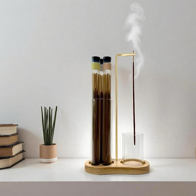 Glass Incense Holder, 2 in1 Incense Sticks Burner Holder with Storage,Hang Upside Down Incense Holder for Sticks with Glass Ash Catcher for Meditation Yoga Spa Room Decor - Bloomnest
