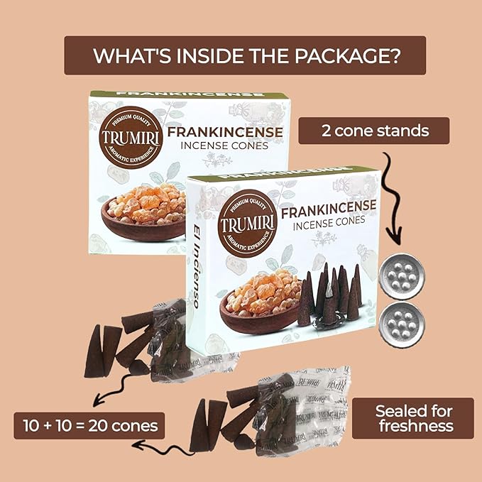 TRUMIRI Frankincense - Scented Incense Cones - Total 20 Cone Incense - Dual Pack of 10 Insence Cones - Incense Cones Scented - Cone Incense Scents - Insense Cones - Incent Cone TRUMIRI