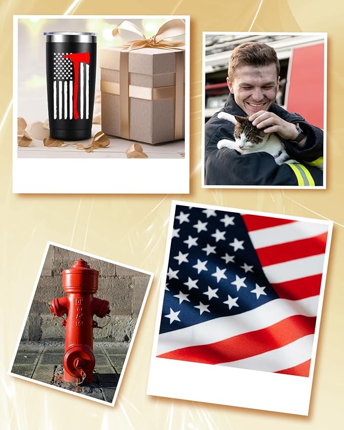 Thin Red Line Firefighter Gifts for Men, Fireman, Fire Fighter Department Team Essentials Coffee Mug Cup - 20oz Insulated Stainless Steel Tumbler, Black - Bloomnest