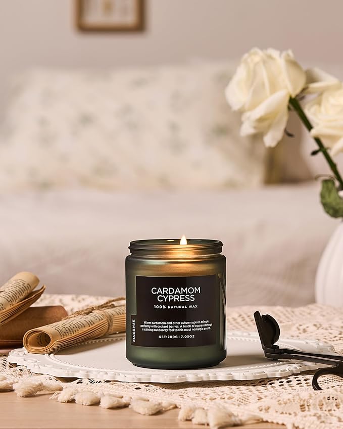 M&SENSE Cardamon & Cypress Single Cotton Wick Natural Soy Wax Autumn Fragrance Candle for Home Decor, Fall Scented Gift for Holiday 7.05oz 50 Hours Burn Clean Non Toxic Candle - Bloomnest