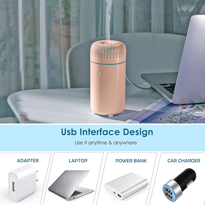Car Diffuser Humidifier USB Aromatherapy Essential Oil Air Freshener USB Cool Mist Mini Portable Diffuser for Car Home Office Bedroom (Pink) - Bloomnest