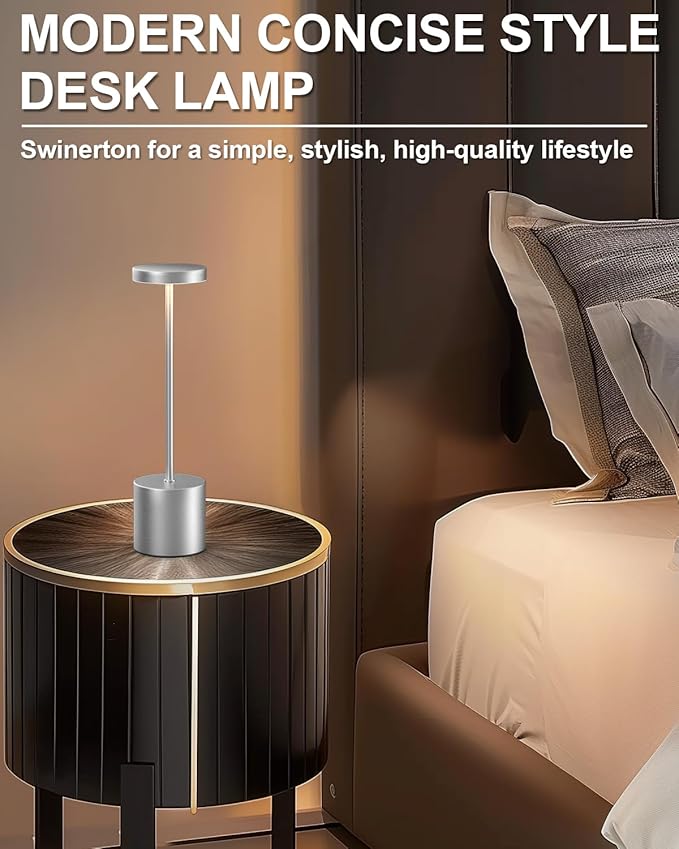 Cordless Table Lamp Set of 2, Rechargeable 5000mAh Battery Powered Outdoor Table Lamps(Silver) - Bloomnest