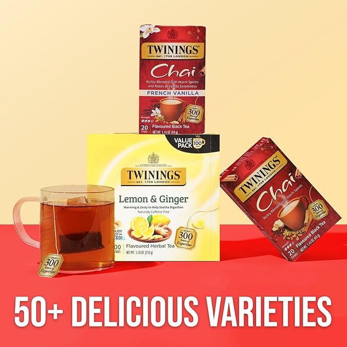 Twinings French Vanilla Chai Black Tea Individually Wrapped Bags, 20 Count (Pack of 2), Warm, Sweet & Spicy, Caffeinated, Enjoy Hot or Iced, 20 Teabags - Bloomnest
