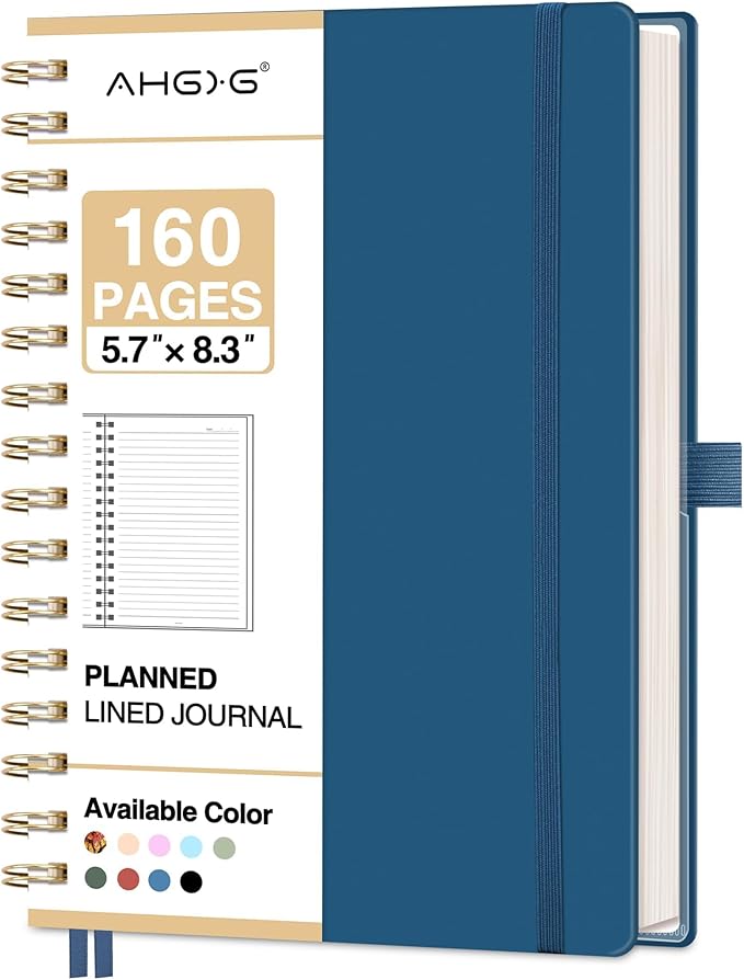 AHGXG Spiral Journal Notebook, 160 Lined Pages, A5 Medium Size (5.7'' x 8.3''), for Men & Women, Journaling, Writing, Work & Office, Hardcover, 100 GSM Thick Paper (Navy Blue) - Bloomnest