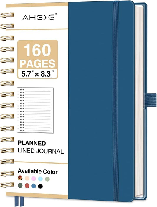 AHGXG Spiral Journal Notebook, 160 Lined Pages, A5 Medium Size (5.7'' x 8.3''), for Men & Women, Journaling, Writing, Work & Office, Hardcover, 100 GSM Thick Paper (Navy Blue) - Bloomnest