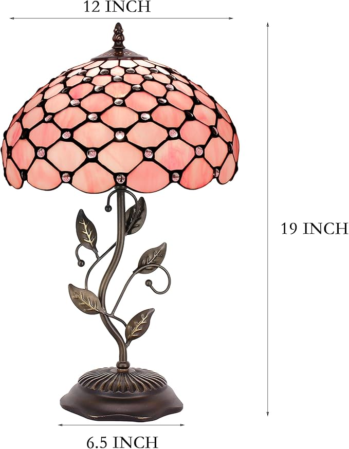 Tiffany Lamp Table Lamp Stained Glass Desk Lamps 12X12X19 Inches Reading Light Decor Bedroom Living Room (Pink Bead Style) - Bloomnest