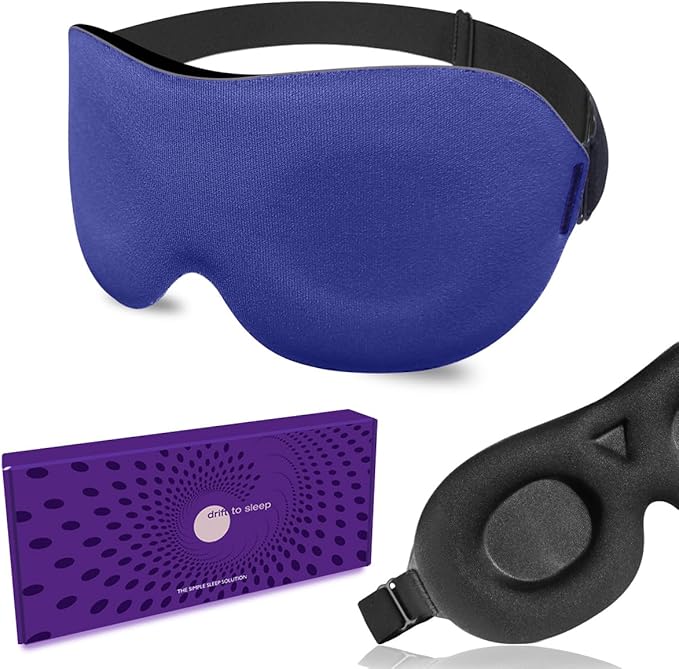 DTS Sleep Mask for Men Women Side Sleepers Eye Mask Zero Eye Lash Pressure 3D Complete Light Blocking Night Blindfold with Adjustable Strap Soft Shade Cover Sleeping Mask for Travel Nap Work Home Blue - Bloomnest