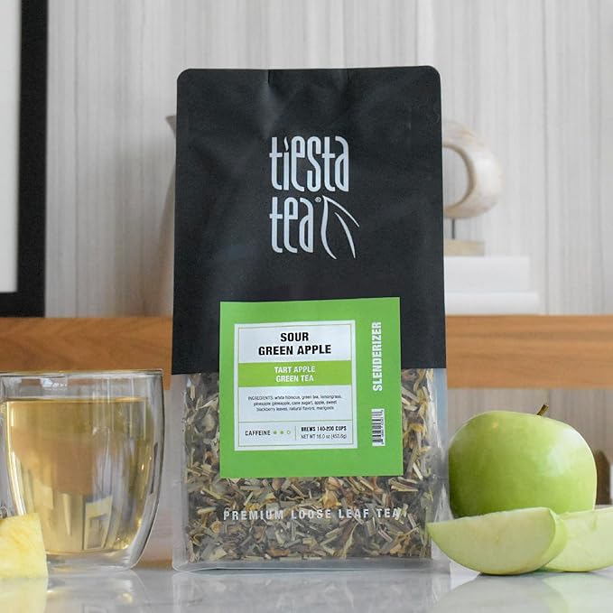 Tiesta Tea - Sour Green Apple, Loose Leaf, Tart Apple Green Tea, Medium Caffeinated Blend, Make Hot or Iced & Brews Up to 140-200 Cups, 16 oz Resealable Bulk Pouch - Bloomnest