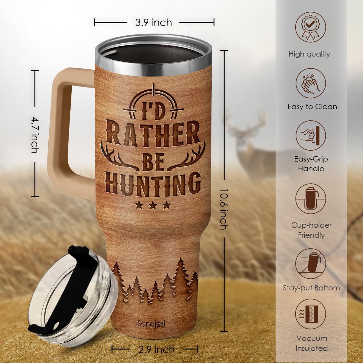 SANDJEST Hunting Tumbler Gift for Men, 40oz Stainless Steel Insulated Coffee Tumbler With Lid & Straw, Travel Cup Gift for Dad Husband, Christmas Birthday Father's Day