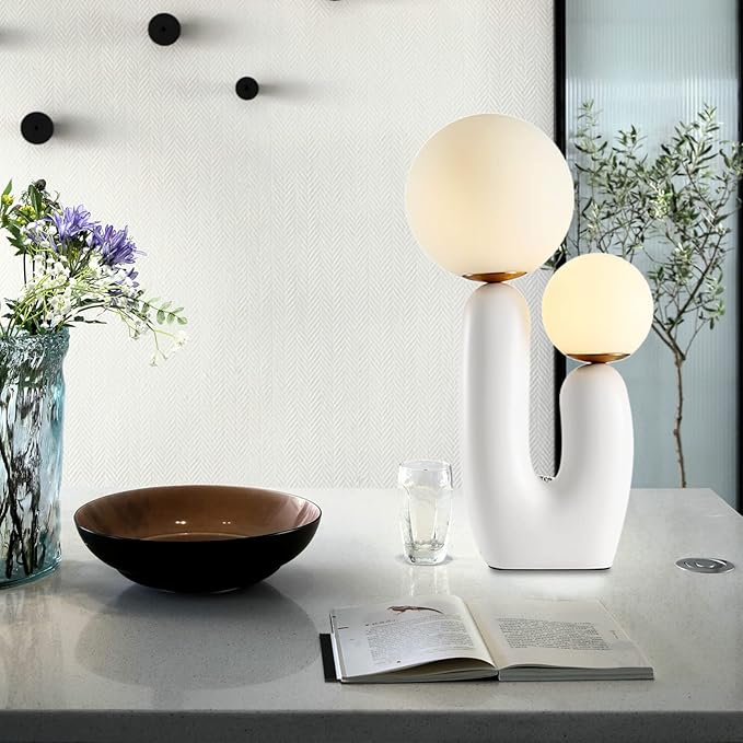 Arturesthome Nightstand Desk Lamp, Creative Nordic Living Room Bedside Bedroom Table Lamp with Light Bulbs, White - Bloomnest