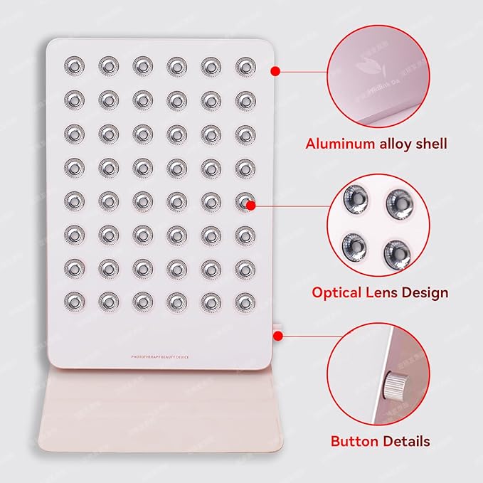 Red Light Therapy Panel for Face & Body - Portable 195 LED 4-in-1 Multi-Wave (415/590/660/850nm) Near Infrared Red Light Therapy Device with Protective Goggles, 10 Phototherapy Modes, Pink Bloomnest