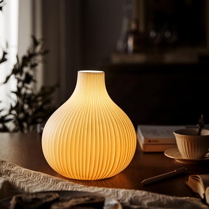 RONDURE 8.7" Modern Ceramic Table Lamp, Modern Bedside Lamps for Bedroom, Living Room and Nightstand, White Translucent Ceramic Shade, Warm Ambient Lighting, Home Decor - Bloomnest