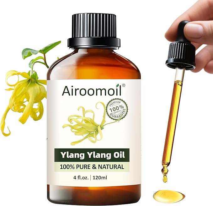 Ylang Ylang Essential Oil for Diffuser & DIY Use, 100% Pure Natural Floral Aroma, Large 4 fl oz Bottle for Daily Diffusing, Candle & Soap Making, Blending with Other Essential Oils Airoomoil