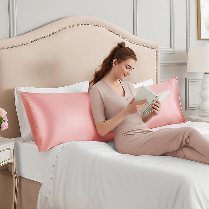 INFIIXSO Body Pillow Cover with Zipper, Luxury Mulberry Silk Body Pillow Case 20x54 Inches, Ultra Smooth and Soft Cooling Long Pillowcase, Gift for Women, Men(Blush Pink) - Bloomnest