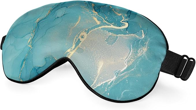 Marble Silk Eye Mask Sleep Mask Alcohol Ink Abstract Blue Golden Glitter Eye Mask with Adjustable Strap Lightweight for Women Work Travel Night Sleep - Bloomnest