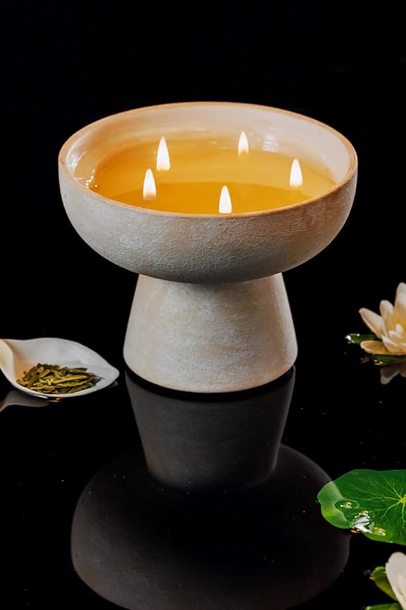 BLUEME Balance - White Lotus & Tea, Luxury Candle w/Essential Oils, 5 Wick, Hand-Poured Soy, Cotton Wick, Ceramic - Bloomnest