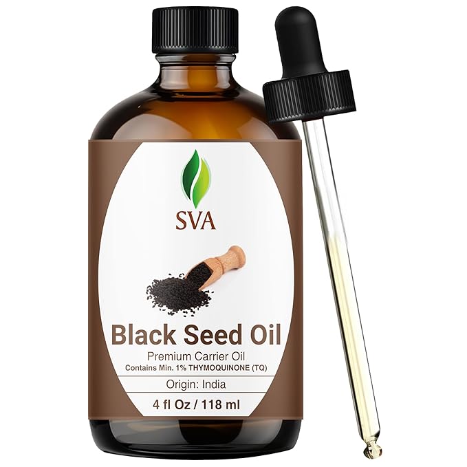 SVA Black Seed Oil - 4 Fl Oz – 100% Natural Cold Pressed Black Seed Oil - for Face, Skin Care, Hair Care, Scalp Massage & Body Massage – Carrier Oil with Dropper - Bloomnest