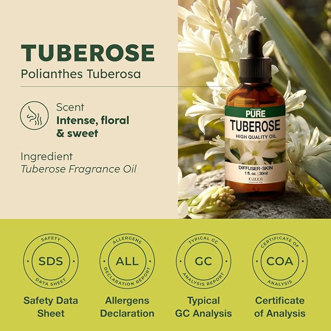 KUKKA Tuberose Essential Oils - 1 Fl Oz - for Hair, Skin, Diffuser, Aromatherapy & DIY Soap Making Scent - Bloomnest
