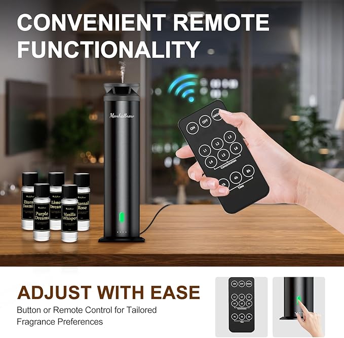 Waterless Scent Diffuser Starter Kit - 1000 Sq Ft Coverage, Essential Oil Diffuser for Home, Hotel & Office, Included 5 Scent Oils, Remote Control, Aromatherapy Diffuser, Ultra Black - Bloomnest