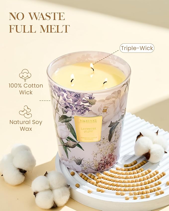M&SENSE Extra Large Lavender Soy Candles for Home Scented 35oz 150 Hour Long Lasting Slow Burning, 3-Wick Natural Aromatherapy Candle Highly Scented Home Fragrance Gift for Women Men - Bloomnest