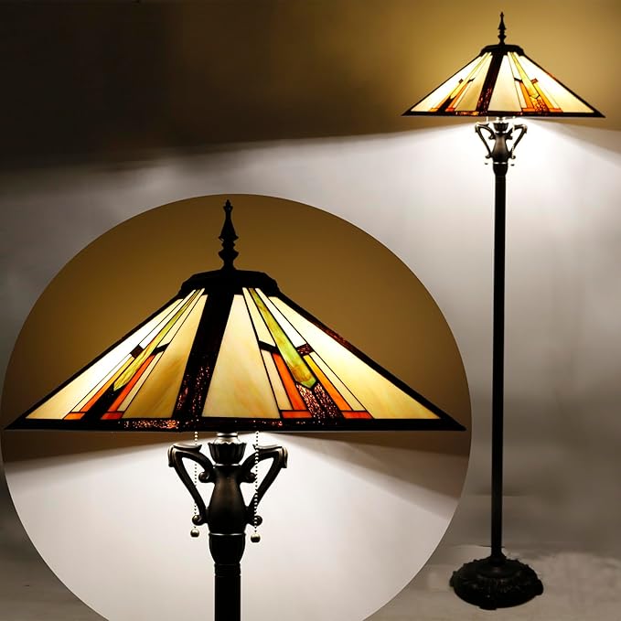 Tiffany Floor Lamp Multicolour Mission Style Stained Glass Standing Reading Light 16X16X64 Inch - Bloomnest