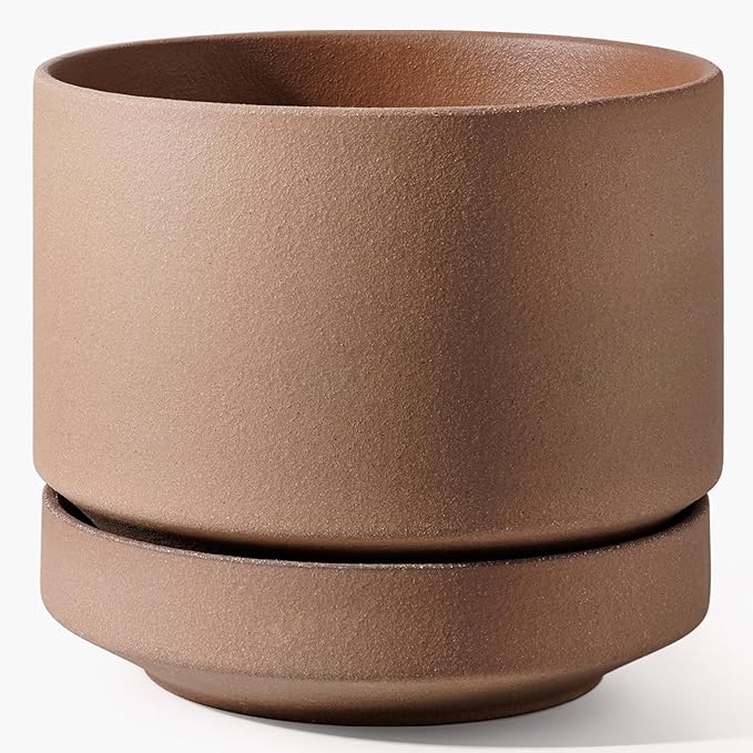 LE TAUCI 12 Inch Pots for Plants with Saucer | Ceramic Outdoor & Indoor Planter Pot for Plants | Drainage Hole, Mesh Pad & Plug | Unglazed Porous | Modern for Home, Office and Patio – Terracotta Color - Bloomnest