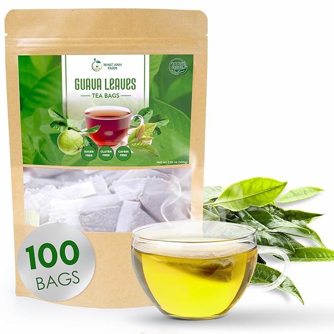 Nhat Anh Farm - Guava Leaf Tea Bags, 100 Teabags - Guava Dried Leaf Tea Bags 100% Natural And Pure , No Chemicals - Additives- Caffeine Free. Herbal Tea for Digestion, Good For Your Health. (Té De Hojas De Guayaba) - Bloomnest