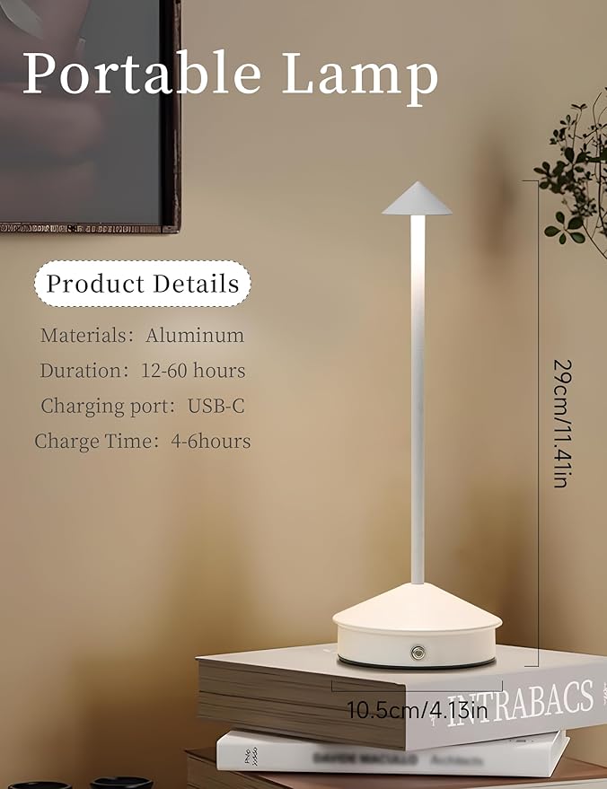 Table Lamps,LED Rechargeable Desk Lamp,Portable Modern USB Battery Operated Lights,Outdoor Waterproof Touch Dimmable,for Patio,Restaurant,Bar,Camping,Dining Home Set of 2 White - Bloomnest