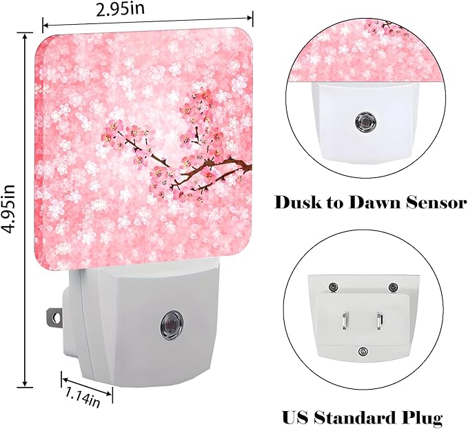 Cherry Blossom Tree Night Light,Plug-in Night Lights with Dusk to Dawn Sensor for Stairway,Hallway,Bedroom Sleep Friendly Ideal for Women/Girls/Boys Gift,0.5w - Bloomnest