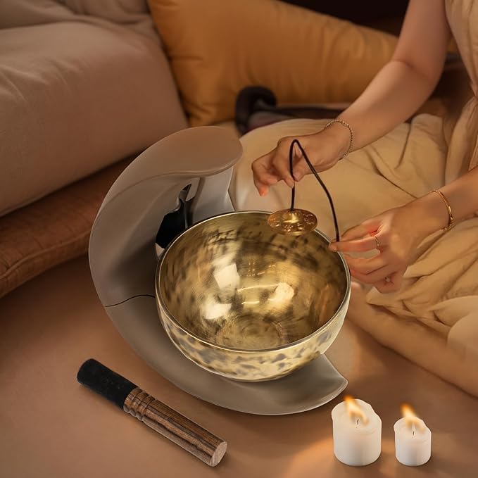 Automatic Singing Bowl for Meditation, Yoga, Mindfulness, Sleep and Energy Healing, Sound Therapy, Handmade in Nepal,Automatic Percussion (Automatic Singing Bowl Set) - Bloomnest