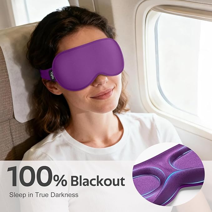 Sleep Mask for Men Women - 100% Blackout Eye Masks for Sleep - 3D Soft Sleeping Mask for Side Sleepers - Zero Pressure Lash Extensions Eye Cover Shade for Airplane Travel Essentials, Purple - Bloomnest