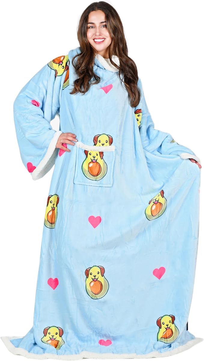 Tirrinia Sherpa Wearable Blanket With Sleeves, Full Body Throw Reading Wrap TV Blankets - Bloomnest