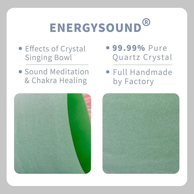 ENERGYSOUND 432Hz Perfect Pitch F Heart Chakra Green Color Frosted Quartz Crystal Singing Bowl 8 inch mallet and o-ring included - Bloomnest