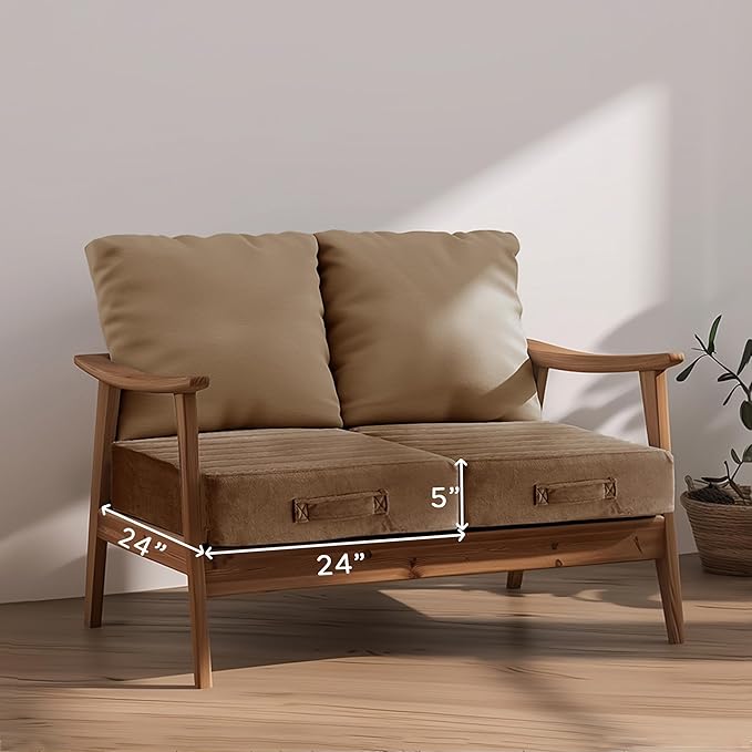 Codi Thick Replacement Couch Cushions 2 Sets, Upholstery Foam with Washable Covers for Sofa Cushion Chair Meditation - 24 × 24 × 5 Inch, High Density Foam, Coffee