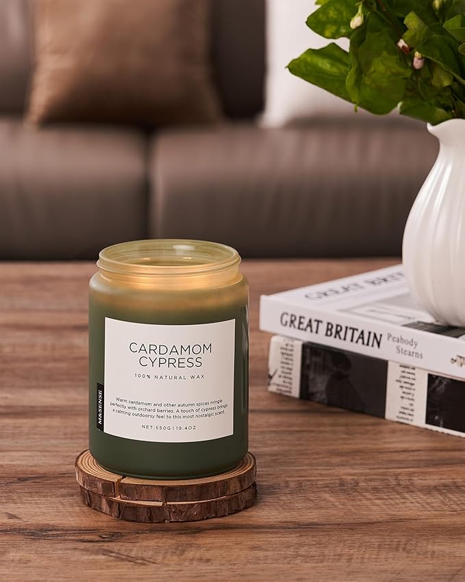 M&SENSE Spice Cardamom Cypress Large Soy Candles for Home Scented 2 Wick Large Soy Natural Candles 19.4oz 110 Hours Long Lasting Slow Burning, Christmas Holiday Woody Scented Winter Gifts - Bloomnest