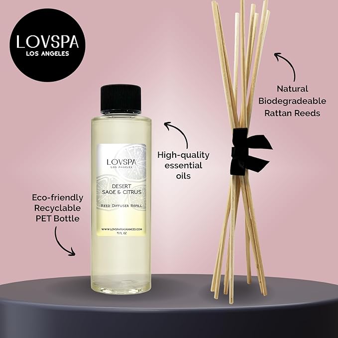 LOVSPA Sage & Citrus Diffuser Oil - Luxury Essential Oils for Diffuser Refill & Air Freshener Room Spray - Long-Lasting & Natural Home Fragrance, Scented Oil for Diffusers, USA Made, 4oz - Bloomnest
