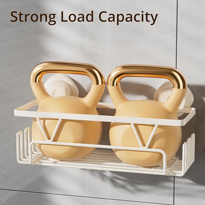 KEGII Shower Caddy Suction Cup with Hooks, Large Capacity Shower Suction Shelf, Heavy Duty Bathroom Organizer, No Drilling Stainless Steel Shampoo Holder for Bathroom Storage, Cream White - Bloomnest