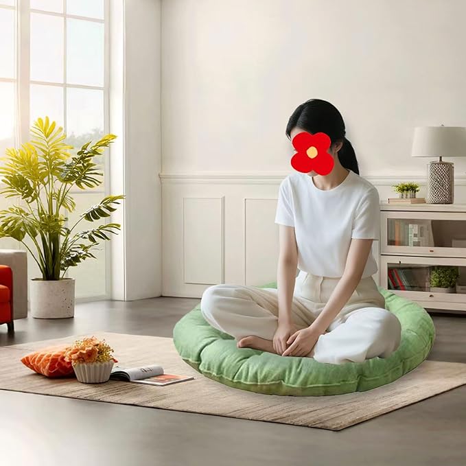 Large Linen Floor Cushions,Round Futon Pillows Japanese Style Tufted Floor Pillows Meditation Cushions for Seating On Pad for Yoga Sofa Balcony(Size:65x65cm(26x26inch),Color:Light Green) - Bloomnest