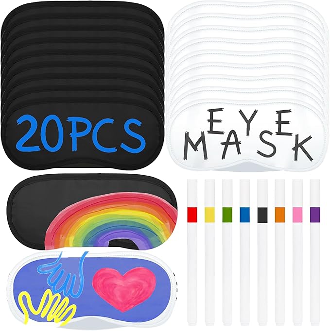 20 PCS Eye Mask Sleepover Party Supplies Slumber Party Favors for Girls Pajama Party Decorations Sleep Soft Shade Blindfold Eye Covering Color The Bulk Game Stuff(White & Black) - Bloomnest