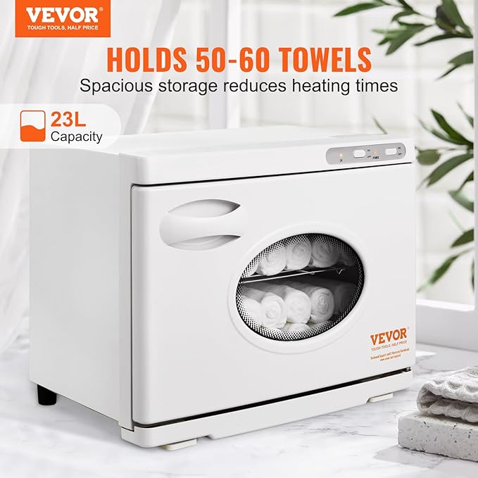 VEVOR 23L Large Capacity Hot Warmers with See Through Window, Two Stainless Steel Racks, Holds up 50-60 Towels, 2-in-1 Quick and All-Round Heating for Facials, SPA, Massage, Salon, White - Bloomnest