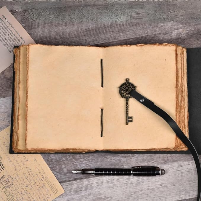 LEATHER VILLAGE Leather Bound Vintage Journal for Women & Men - 7"X5"(A7), Distressed Black, 200 Pages of Handmade Deckle Edges Watercolor Paper - Antique Lock Closure - Book of Shadow - Bloomnest